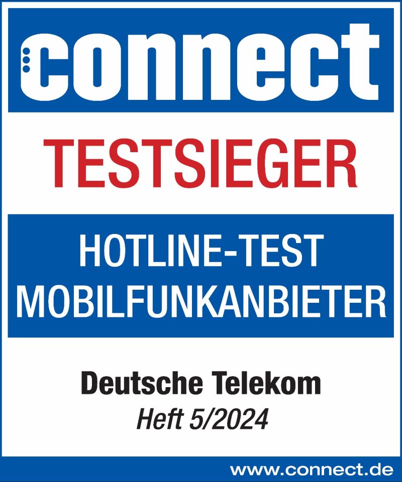 Testsiegel Connect Testsieger, Mobilfunk und 5G-Netztest, Deutsche Telekom, Heft 01/2025