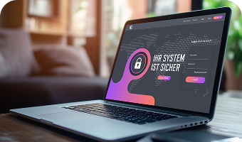 Laptop mit Login-Bildschirm für geschützten Anwenderbereich.